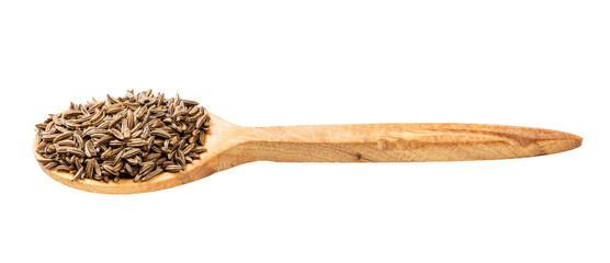 wooden spoon with caraway seeds isolated - obrazy, fototapety, plakaty