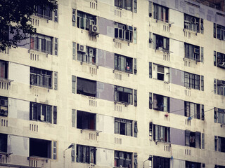 Exterior of apartment building; Public Housing Estate in Hong Kong