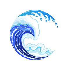 Round icon blue water and wave on white background.