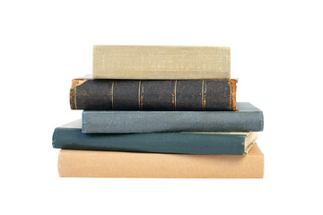 A stack of old books isolated on a white background. Back to school and education concept. 