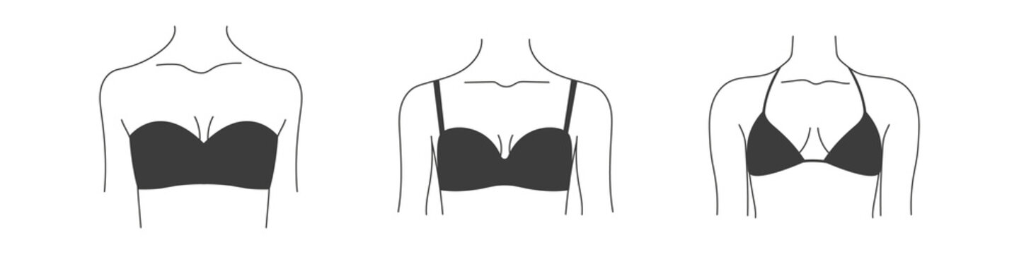 Types of bras. Collection of lingerie. Vector silhouettes of female underwear