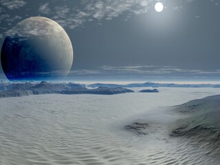 Beautiful and inspirational science fiction moon landscape