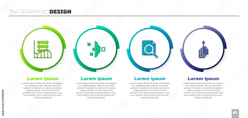 Poster set server, data, web hosting, filter setting, search concept with folder and export. business infog