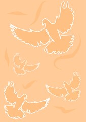 Lines in the drawing. Background of lines. Linear art. Creative lines. Background.   Background for apps. Heaven and doves. Birds in the sky. Lines of birds. A bird in the sky. Pigeons.