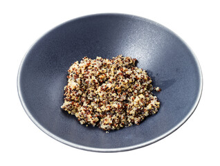 porridge from blend of quinoa grains in gray bowl