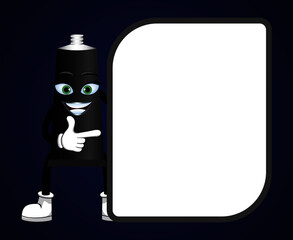 Mascot ink paste tube character standing and pointing to blank white board