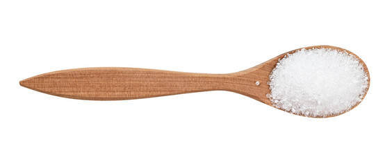 top view of crystalline citric acid in wood spoon