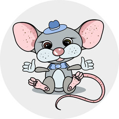 Vector illustration of cartoon funny boy mouse. Cute little grey mice.