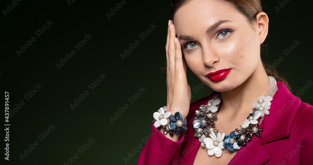 Wall mural fashion portrait very pretty woman with nice jewelry