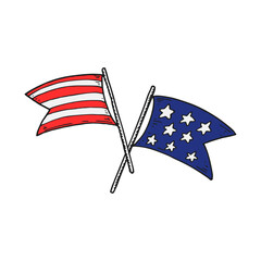 USA crossed flags. 4th of July. Hand drawn vector illustration