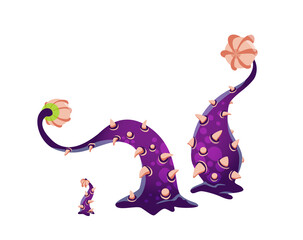 Fantasy magic plants with in neon colors, cartoon vector illustration isolated.