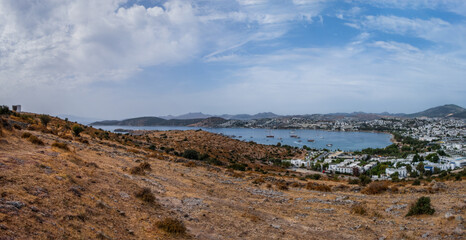 Bodrum, Turkey - october 2020: View from Bodrum coast. Bodrum is one of the most popular summer destinations on Turkey, located by the Aegean Sea, Turkish Riviera.