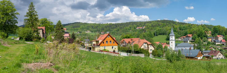 Fototapeta na wymiar Panorama of Szklarska Poreba in the Karkonosze Mountains Poland 