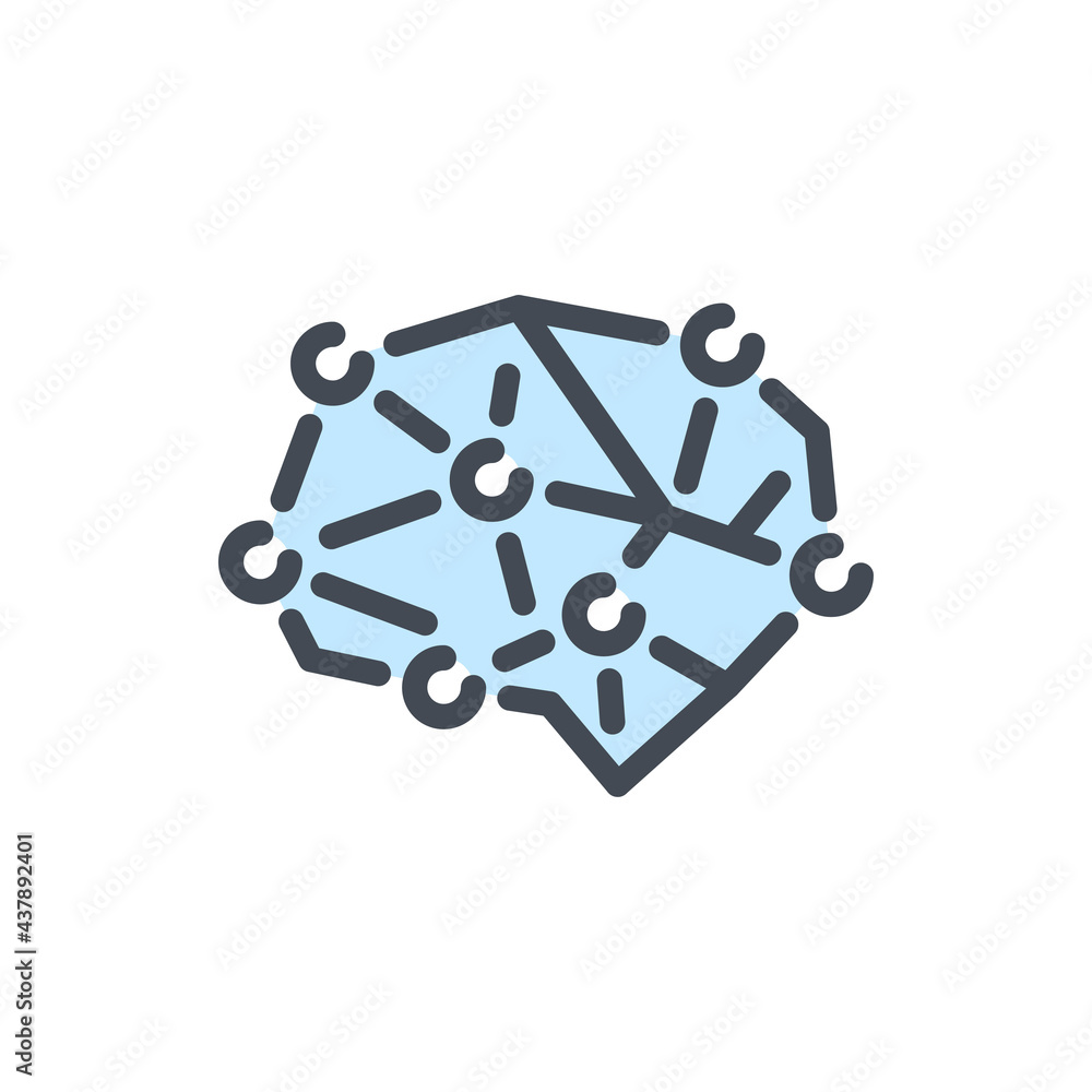 Poster brain with dots color line icon. connect points to the brain vector outline colorful sign.