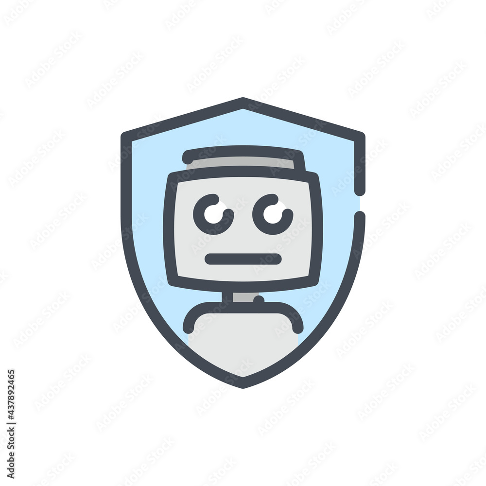 Poster robot with shield color line icon. cyber protection and secure of artificial intelligence vector out
