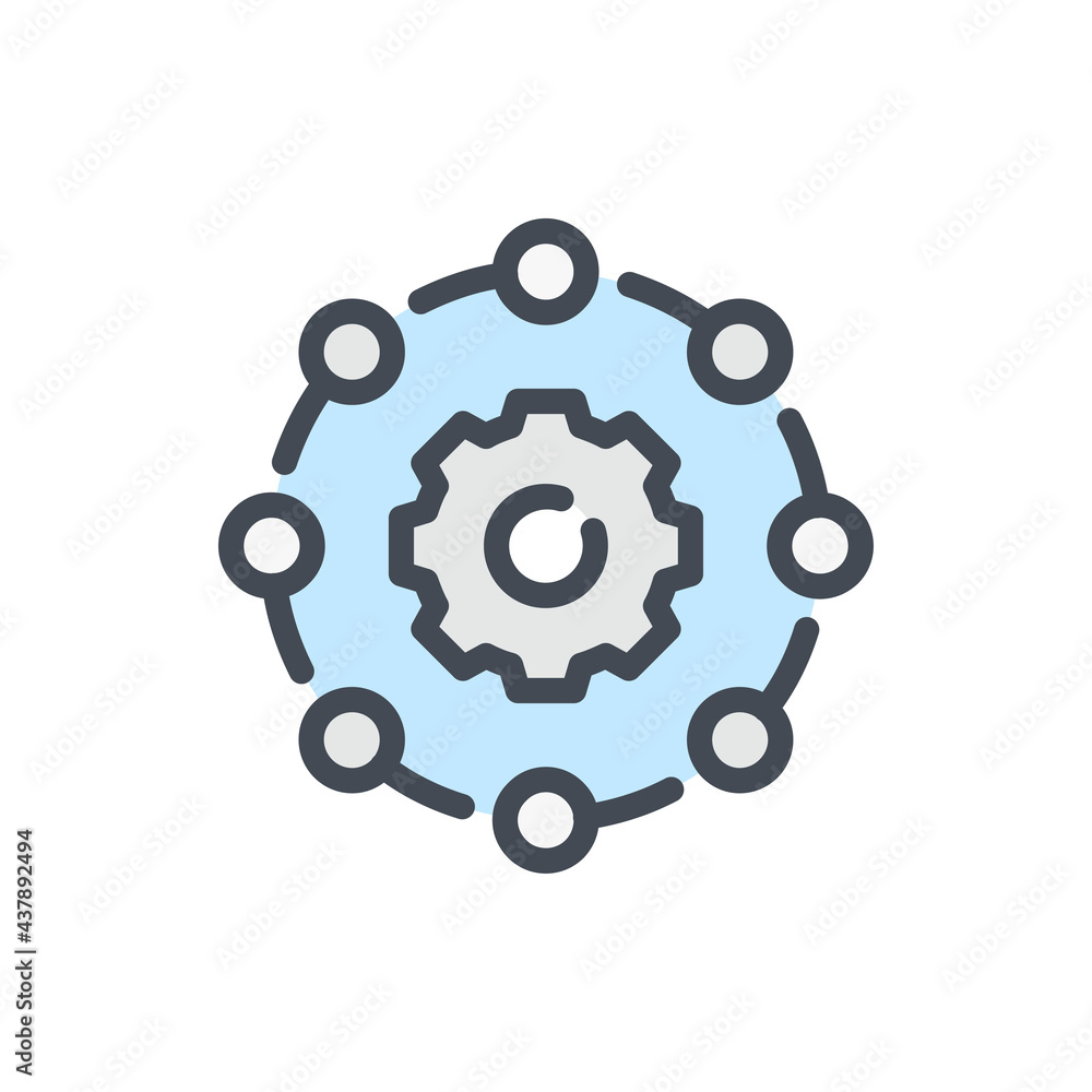 Aufkleber combined settings and options color line icon. circle of connections with gear vector outline colorf