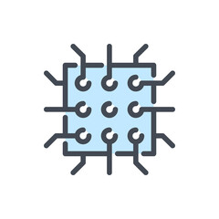 Circuit board with connection color line icon. Chip with connection to main components vector outline colorful sign.