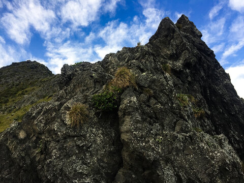 Up close view of a rocky peak on the North Island, New Zealand