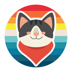 retro sunset cute cat head