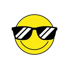 Yellow face emoticon cartoon smile and wearing glasses vector graphics