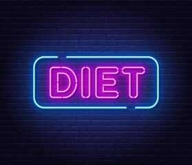 Diet neon sign on brick wall background.