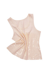 glistening pink female top, isolated champagne sparkly blouse on white, evening wear  ivory colour,...