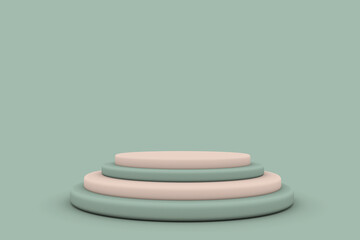 3D green beige geometric round studio background for product display with copy space for display of content design. 3d rendering