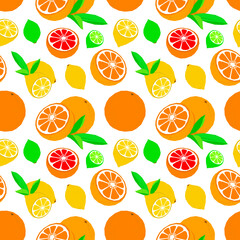 Fruit citrus seamless pattern orange lemon and lime flat illustration