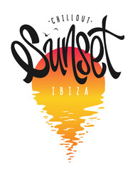 Sunset Ibiza typography, t-shirt graphics print design