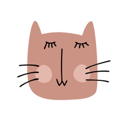 Children Vector Cute hand drawn Cat face. Scandinavian Design illustration isolated on white background. Design baby element of t-shirt, home textiles, wrapping paper, textiles