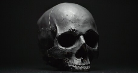 Black skull against dark background