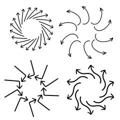 Isolated vector hand drawn arrows multidirectional on a white background.