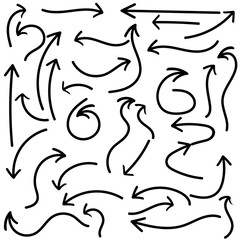 Isolated vector hand drawn arrows multidirectional on a white background.