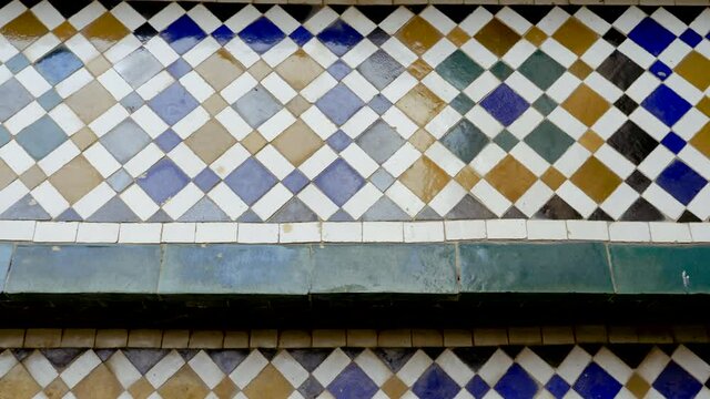 Traditional Moroccan tile floor steps. Abstract geometric design background footage.