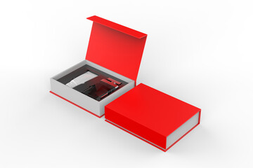 Blank cosmetic gift set box for branding, 3d illustration.