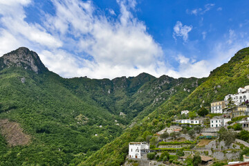 Fototapeta na wymiar Panoramic view of the Albori valley, a village on the Amalfi coast in Italy.