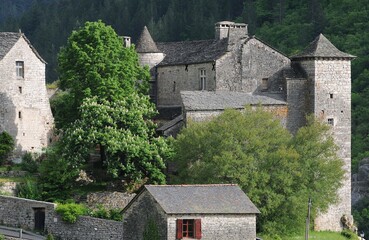 Village et château de Prades dans les gorges du Tarn en Lozère France