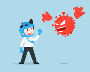 Business man wears boxer suits, not Afraid And Ready to Fight the Coronavirus Covid