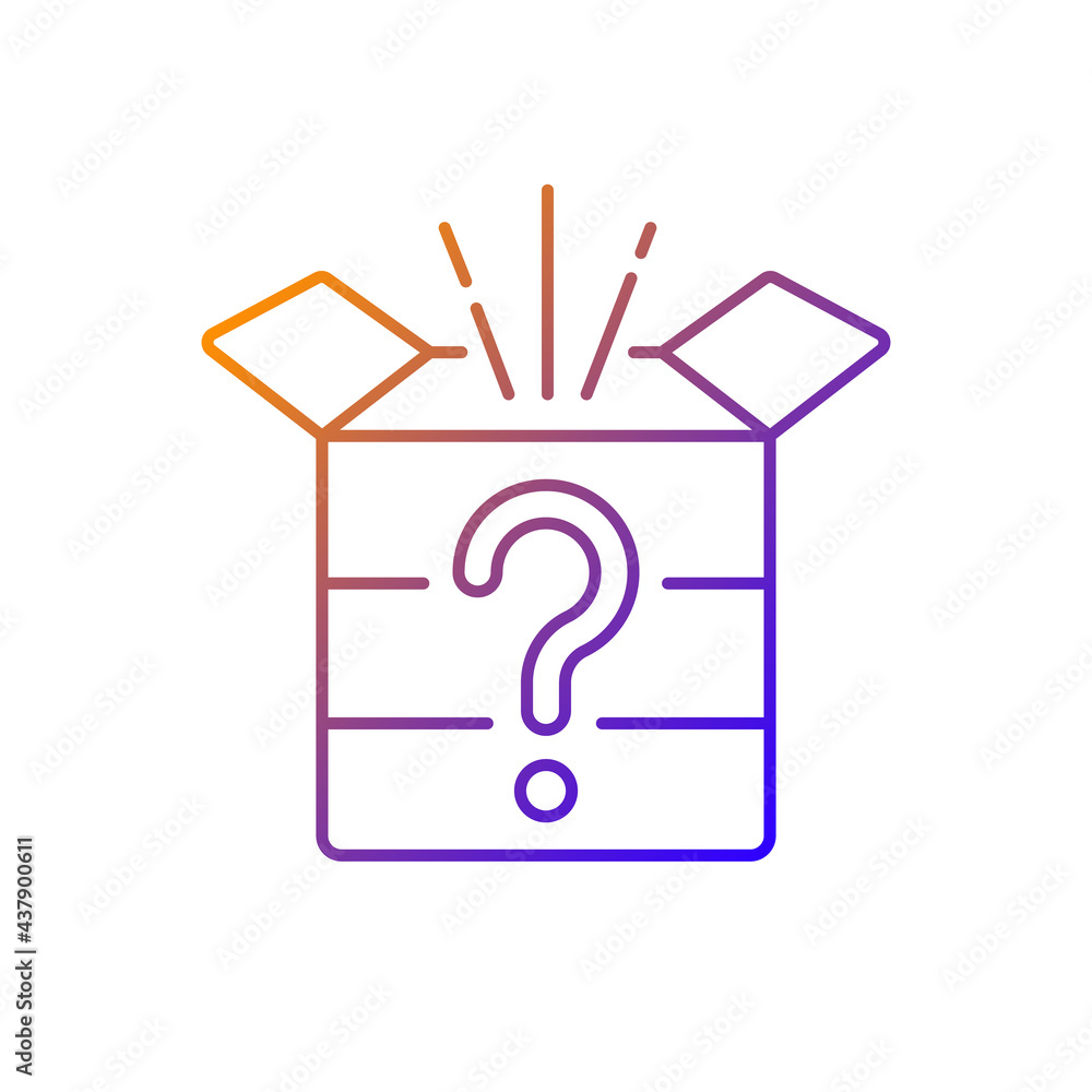 Poster mystery box gradient linear vector icon. chest with question mark. win surprise. solving puzzles, cl