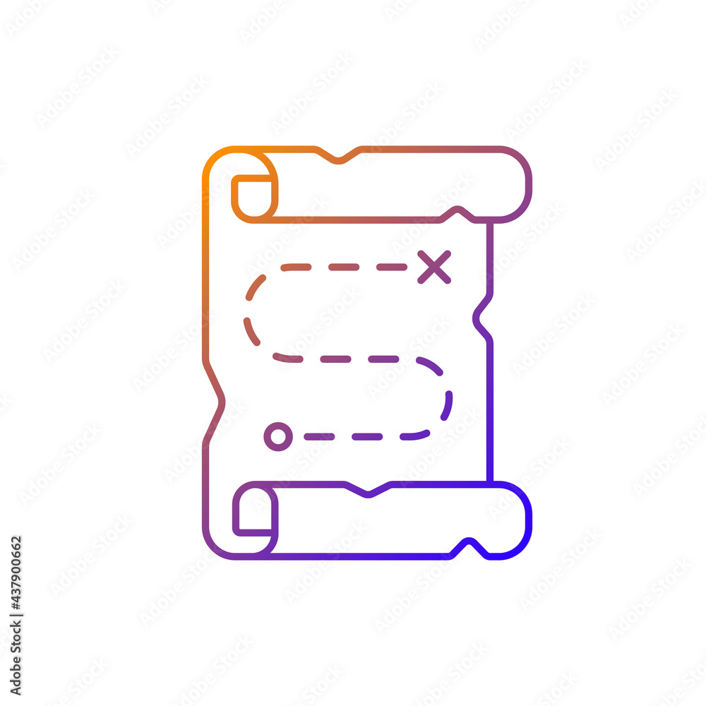 Poster map gradient linear vector icon. searching for pirate treasure. marked pathway on vintage scroll. cl