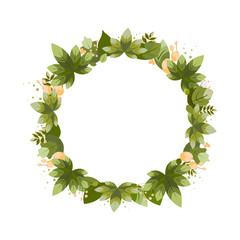 Summer wreath of green leaves. Frame for text.