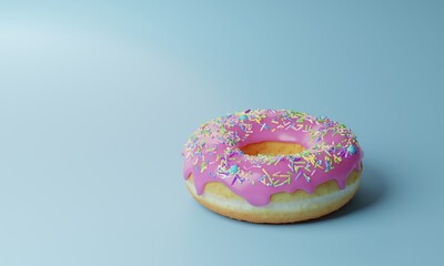 pink donuts on a blue background,3D Rendering