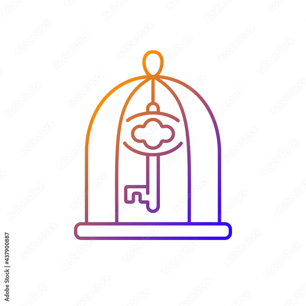 Poster key in cage gradient linear vector icon. gain access. solve difficult situation. solving puzzles, cl
