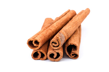 Fragrant cinnamon sticks isolated on white background