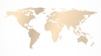 Fototapeta na wymiar Dotted golden world map vector illustration isolated on a white background.
