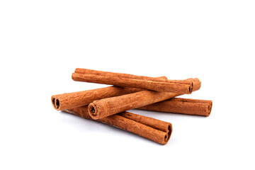 Fragrant cinnamon sticks isolated on white background