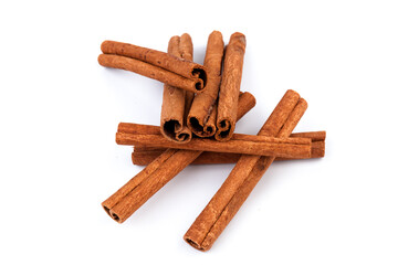 Fragrant cinnamon sticks isolated on white background