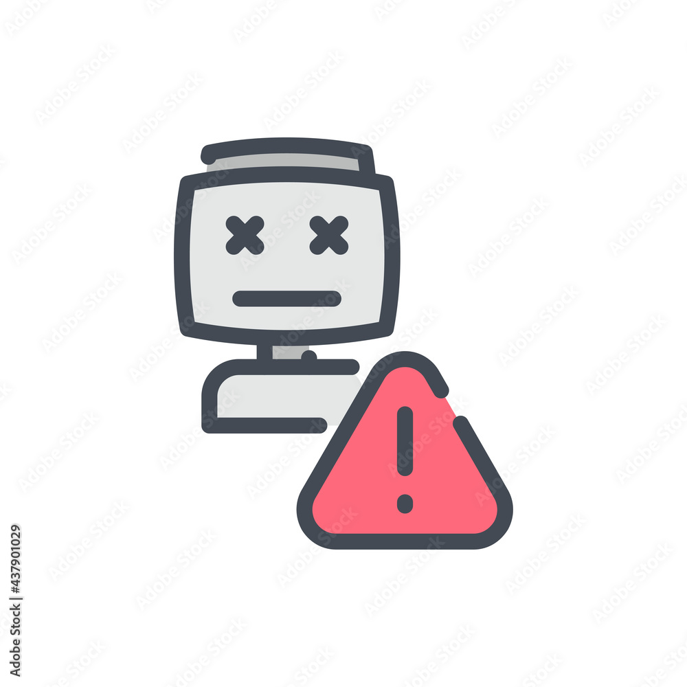 Fototapete robot with error color line icon. problem with connection to artificial intelligence vector outline 