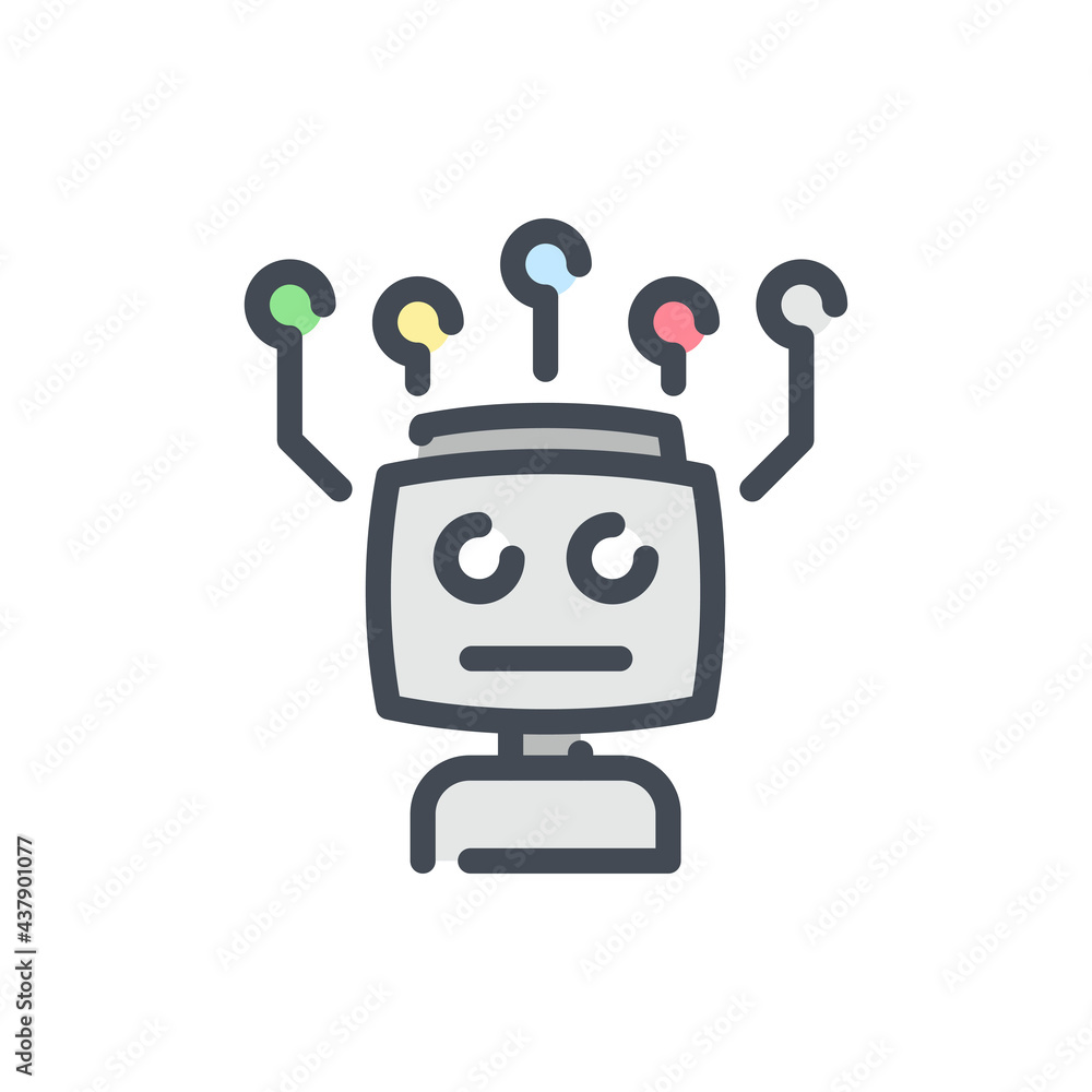 Poster bot with artificial intelligence network color line icon. robot head with connection vector outline 