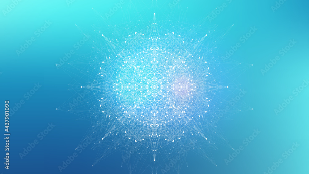 Poster expansion of life. colorful explosion background with connected line and dots, wave flow. visualizat
